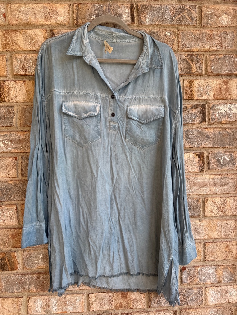 Umgee Light Blue Washed Button-Down Tunic 1XL